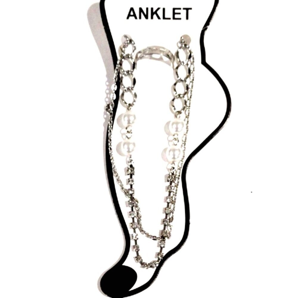 Silver-Tone Chain Anklet with Matching Toe Ring – Chic Layered Boho Jewelry Set